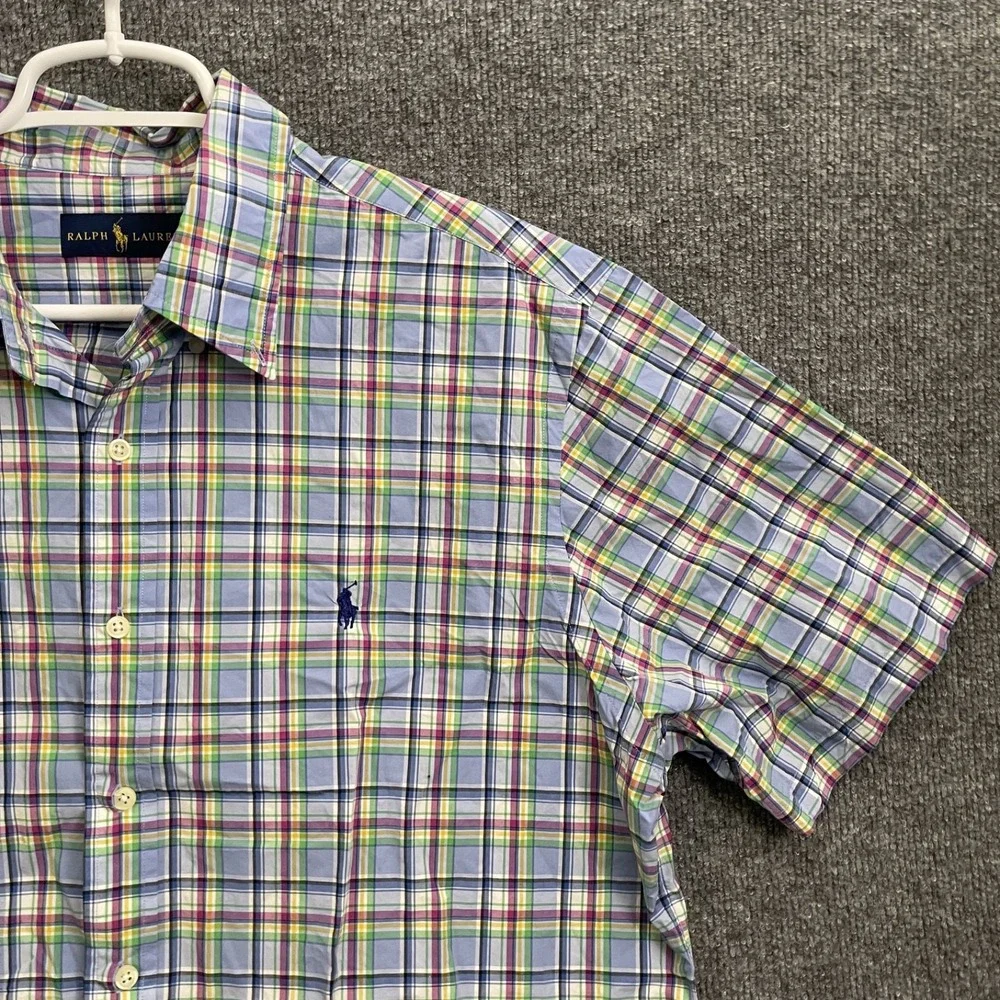 Ralph Lauren Button Up Shirt Mens Sz XL Classic Plaid Short Sleeve